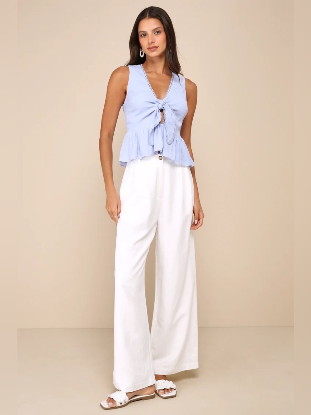Lulus Admirable Cutie Light Blue Tie-Front Ruffled Sleeveless Top Size M NWT